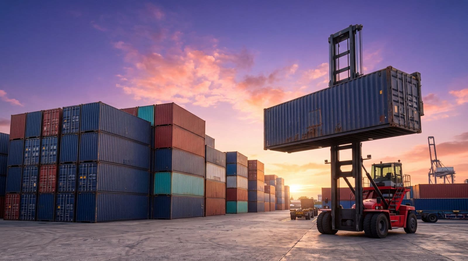 Container yard at dusk